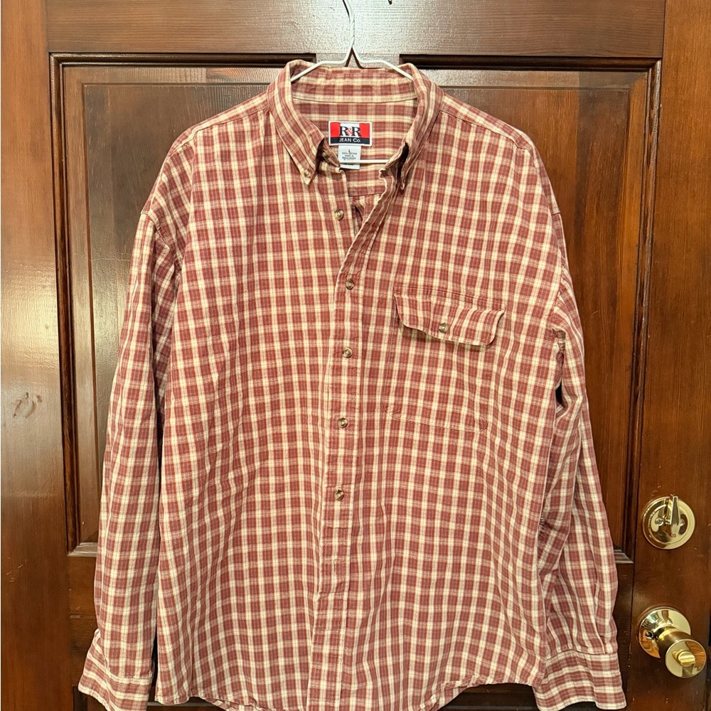 Men's Red Plaid Shirt 100% Cotton